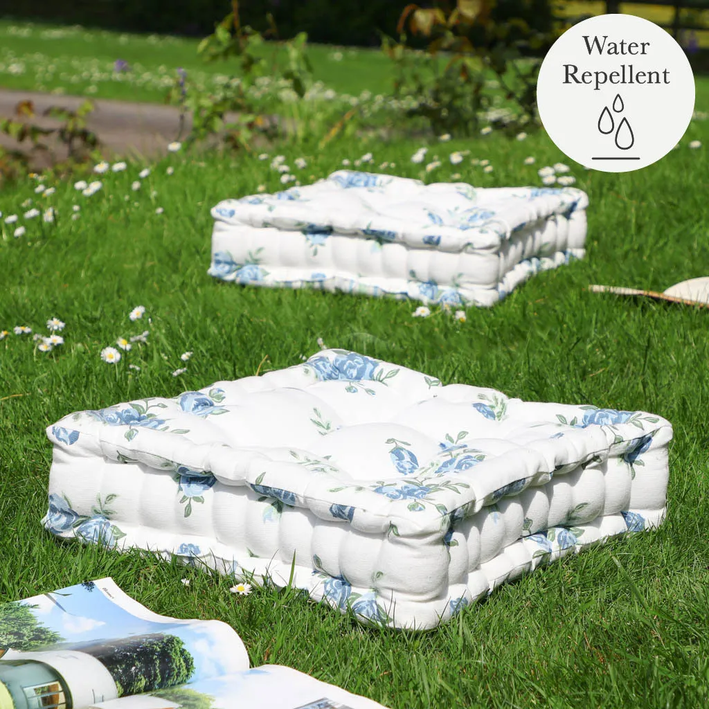 Set of 2 Blue Floral Mattress Garden Seat Pads