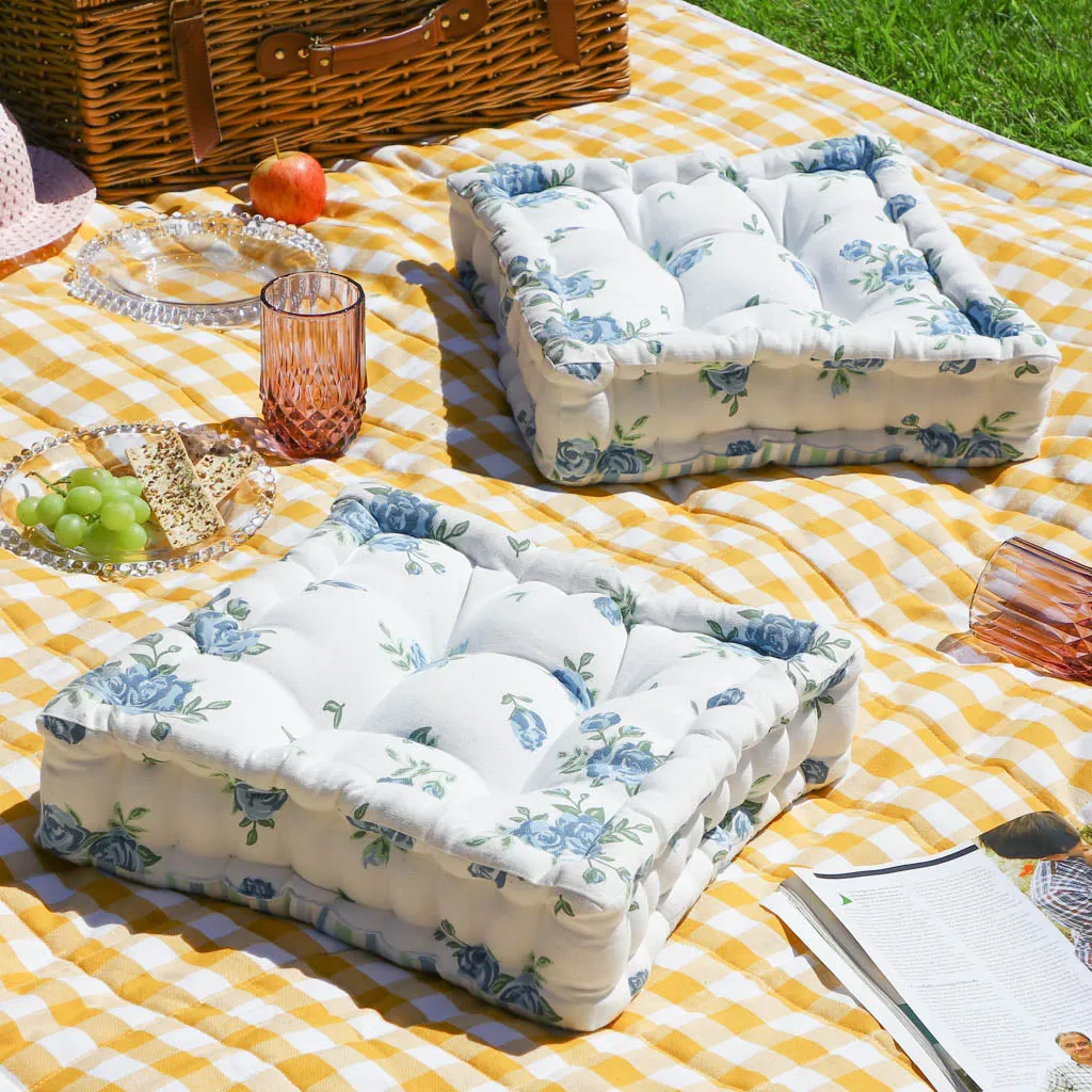 Set of 2 Blue Floral Mattress Garden Seat Pads