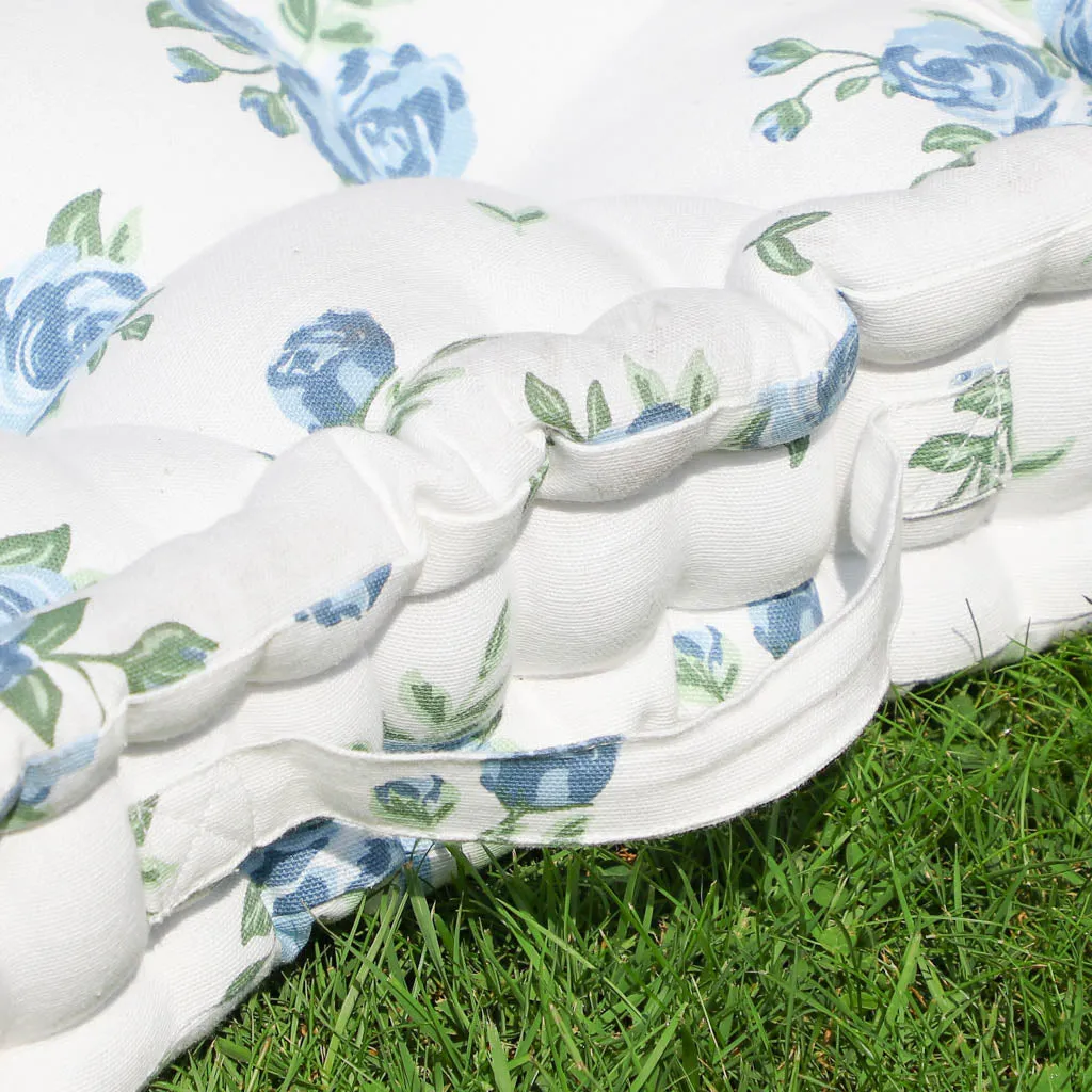 Set of 2 Blue Floral Mattress Garden Seat Pads