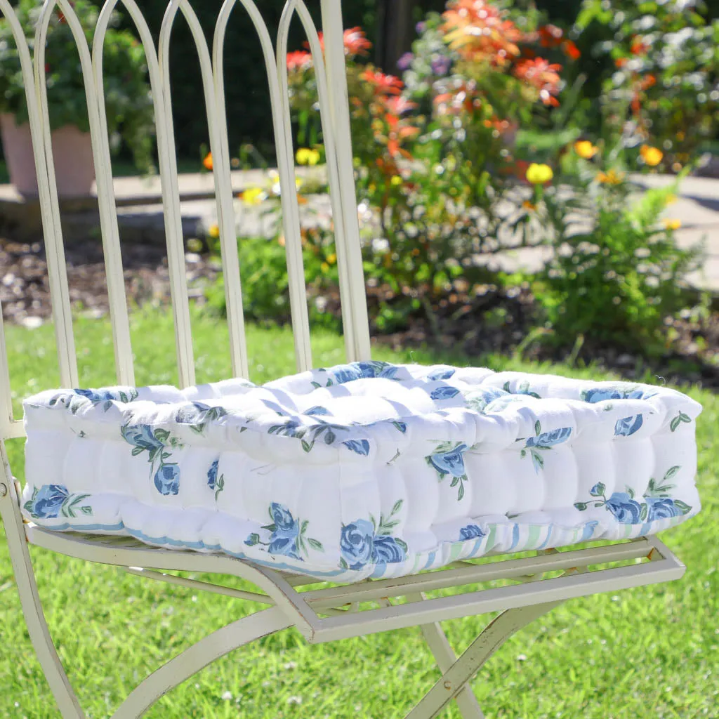 Set of 2 Blue Floral Mattress Garden Seat Pads