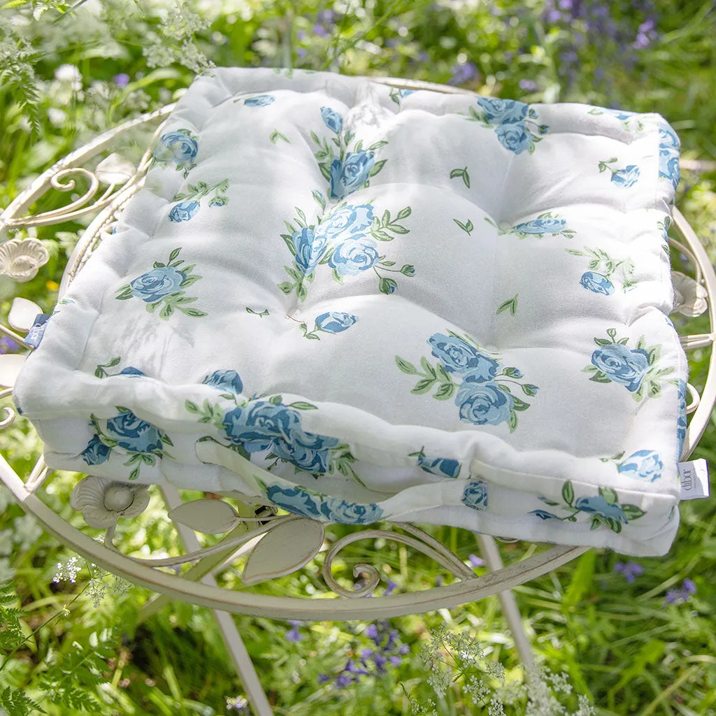 Set of 2 Blue Floral Mattress Garden Seat Pads