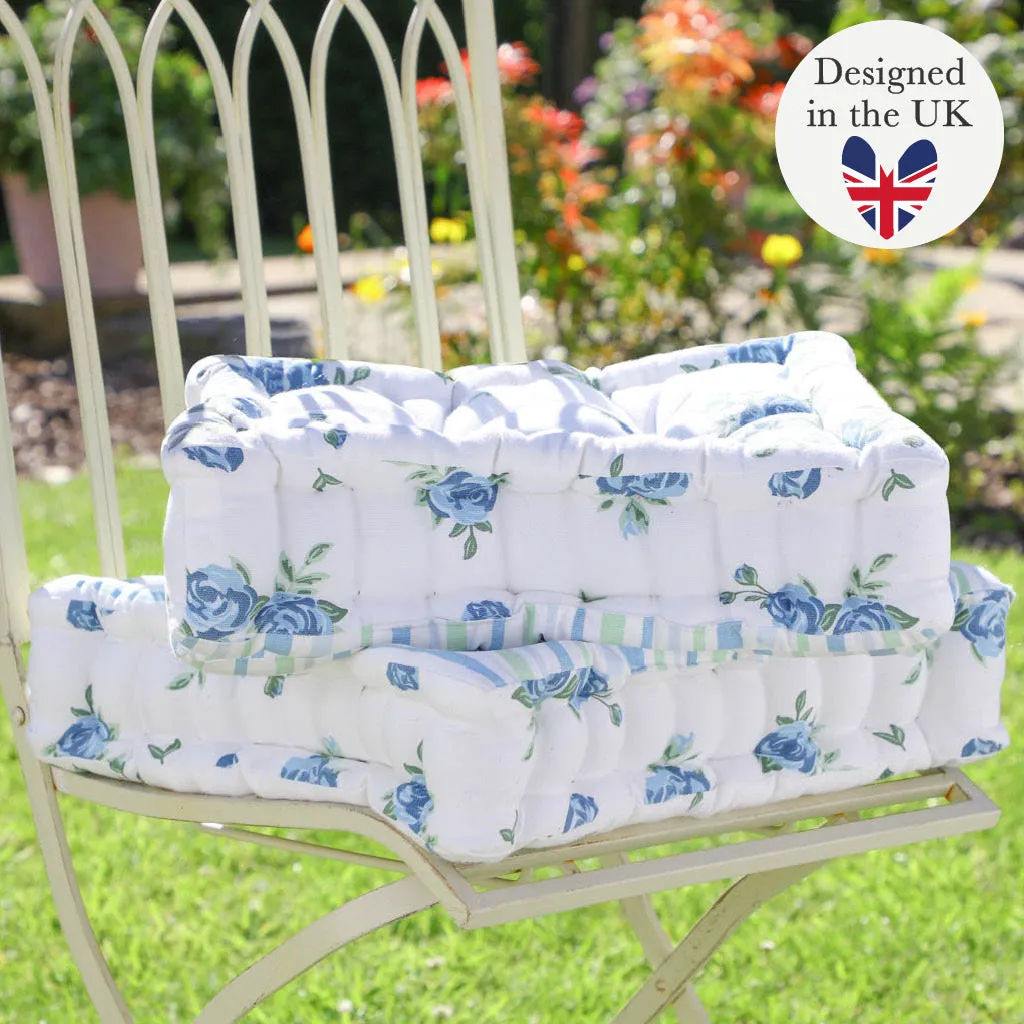 Set of 2 Blue Floral Mattress Garden Seat Pads