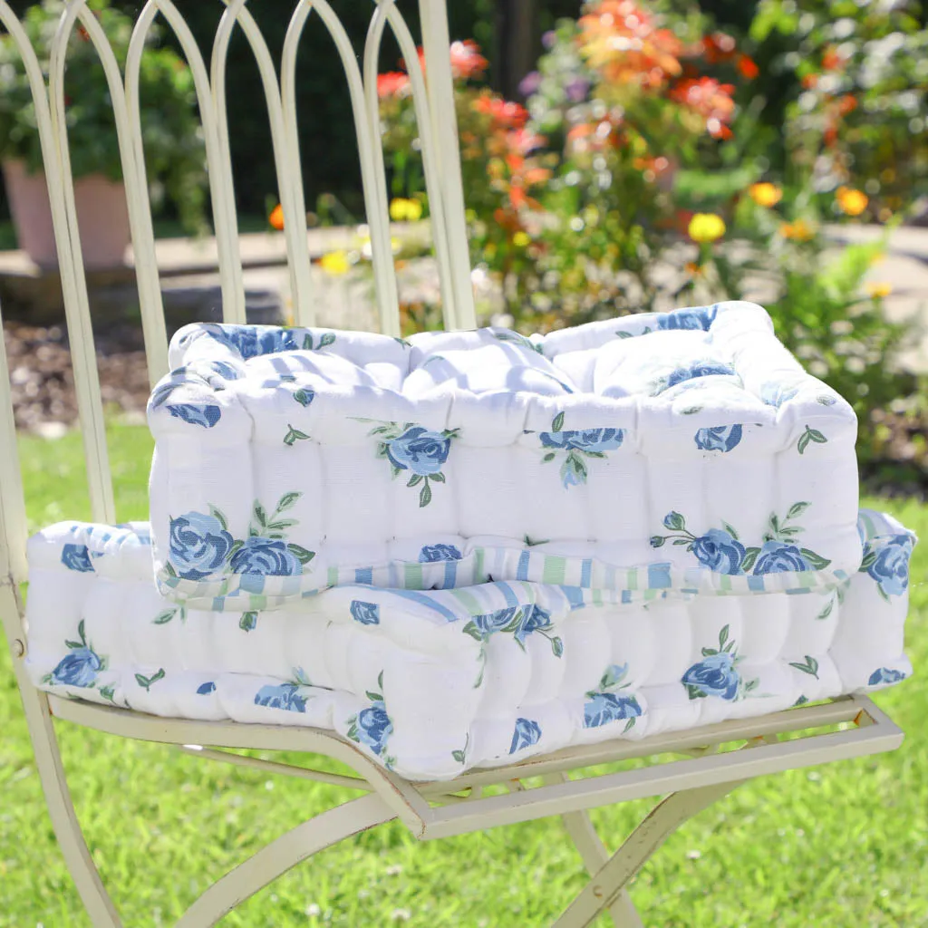 Set of 2 Blue Floral Mattress Garden Seat Pads