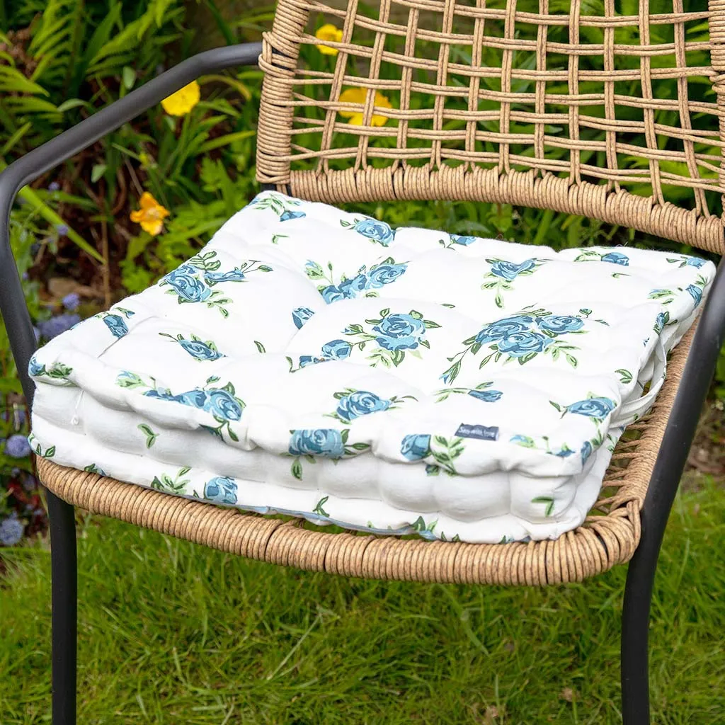 Set of 2 Blue Floral Mattress Garden Seat Pads