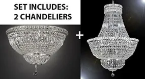 Set Of 2 - French Empire Crystal Chandelier Lighting H36" W30"   Flush Basket French Empire Crystal Chandelier Lighting H22" W30" - Good For The Dining Room Foyer Hallway Bedroom Kitchen - 1Ea-Silver/454/14 1Ea-Flush/Cs/454/14