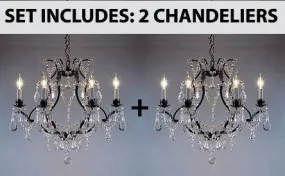 Set Of 2 - Wrought Iron Crystal Chandelier Lighting H19" X W20" - Go-A83-3030/6-Set Of 2