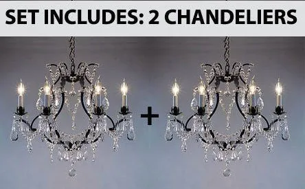 Set Of 2 - Wrought Iron Crystal Chandelier Lighting H19" X W20" - Go-A83-3030/6-Set Of 2