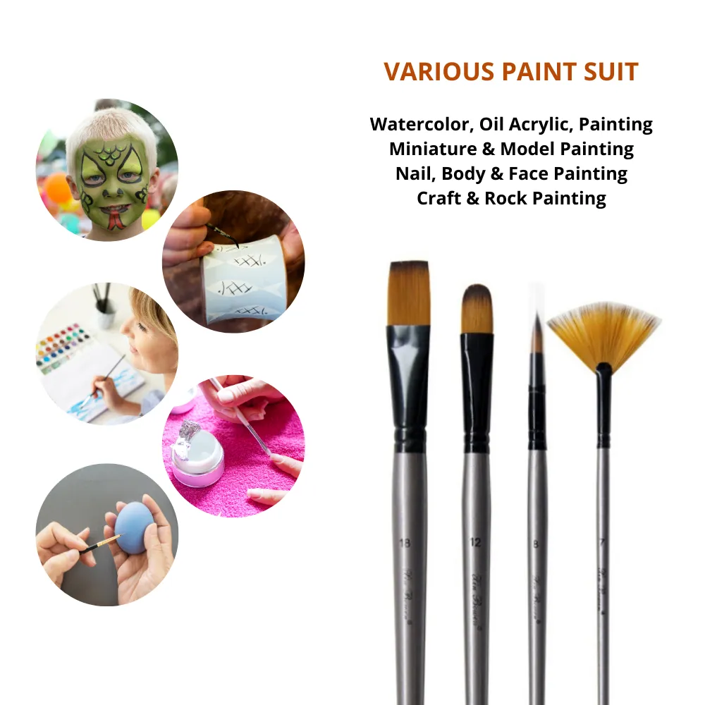 Set of 4 Quality Artist Paintbrushes Synthetic Hair