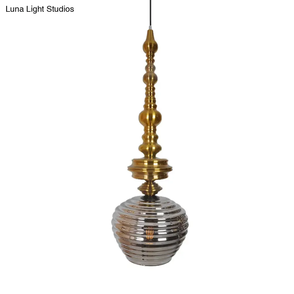 Silver/Amber Glass Modernism Cup Hanging Light - 1 Head Ceiling Suspension Lamp for Living Room