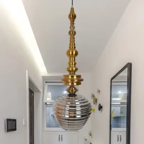 Silver/Amber Glass Modernism Cup Hanging Light - 1 Head Ceiling Suspension Lamp for Living Room