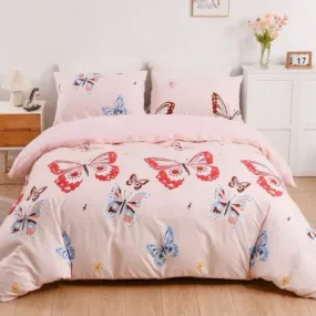 Single Size, Duvet Cover, Bedding Set of 4 Pieces, Butterfly Design with plain pink bedsheet