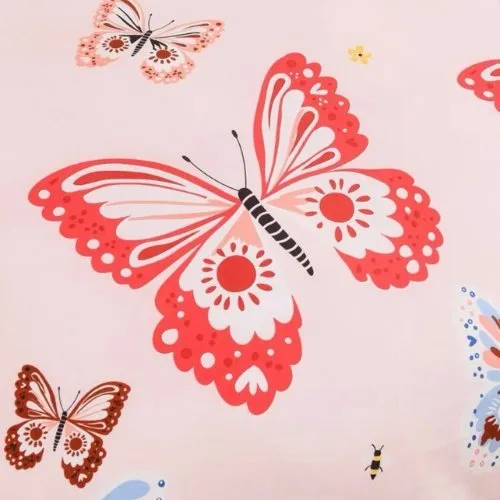 Single Size, Duvet Cover, Bedding Set of 4 Pieces, Butterfly Design with plain pink bedsheet