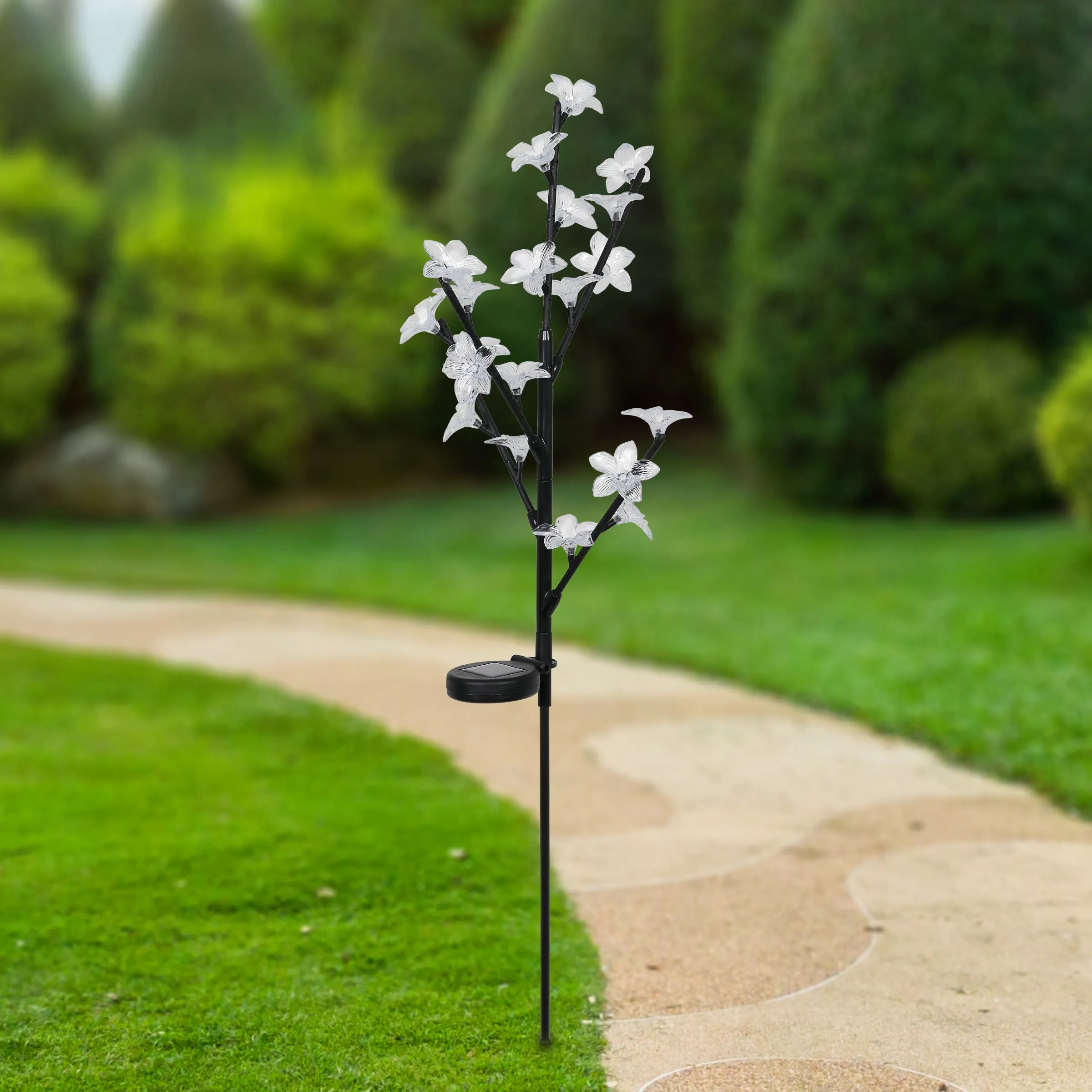 Solar Flower Branch Garden Stake with Twenty LED Lights, 13 by 38 Inches