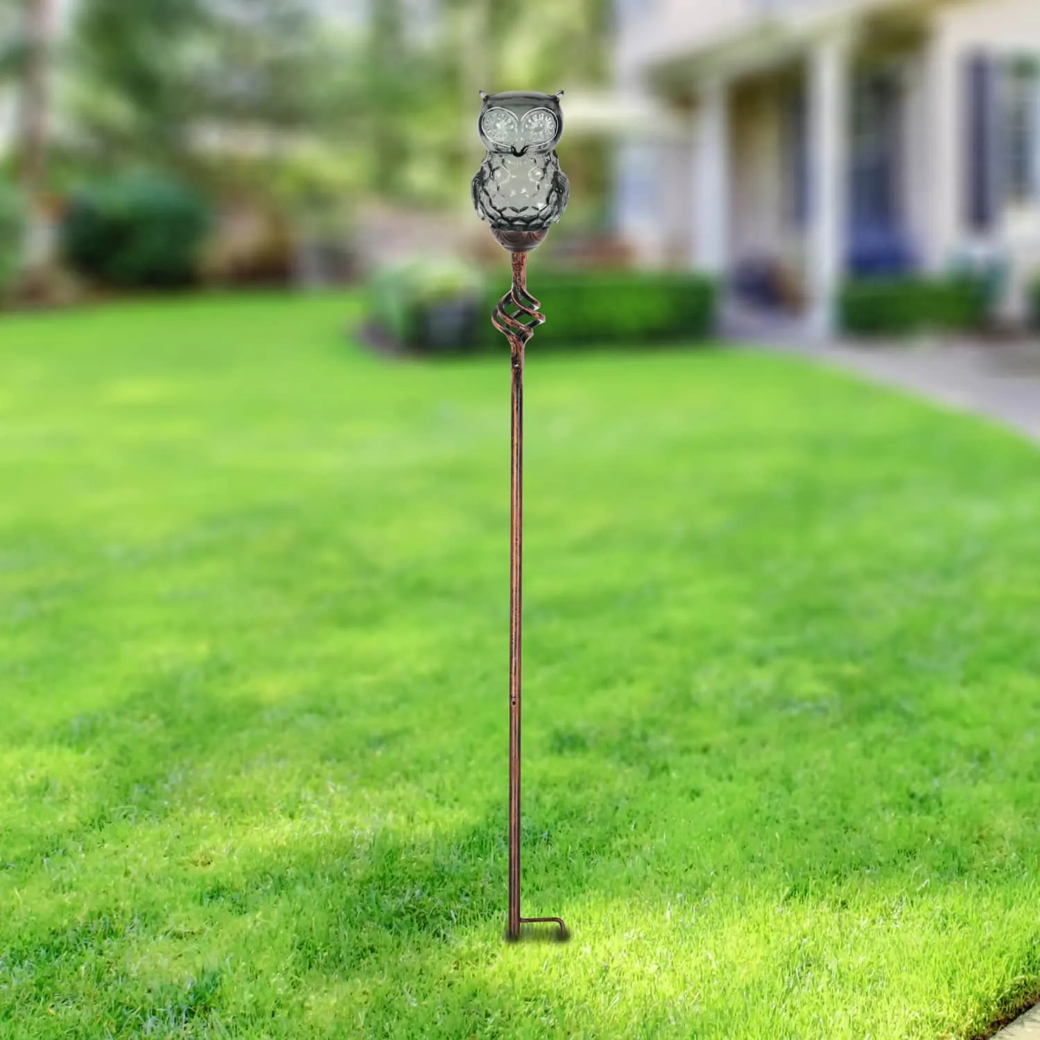 Solar Honeycomb Glass Owl Garden Stake in Grey, 32 Inch