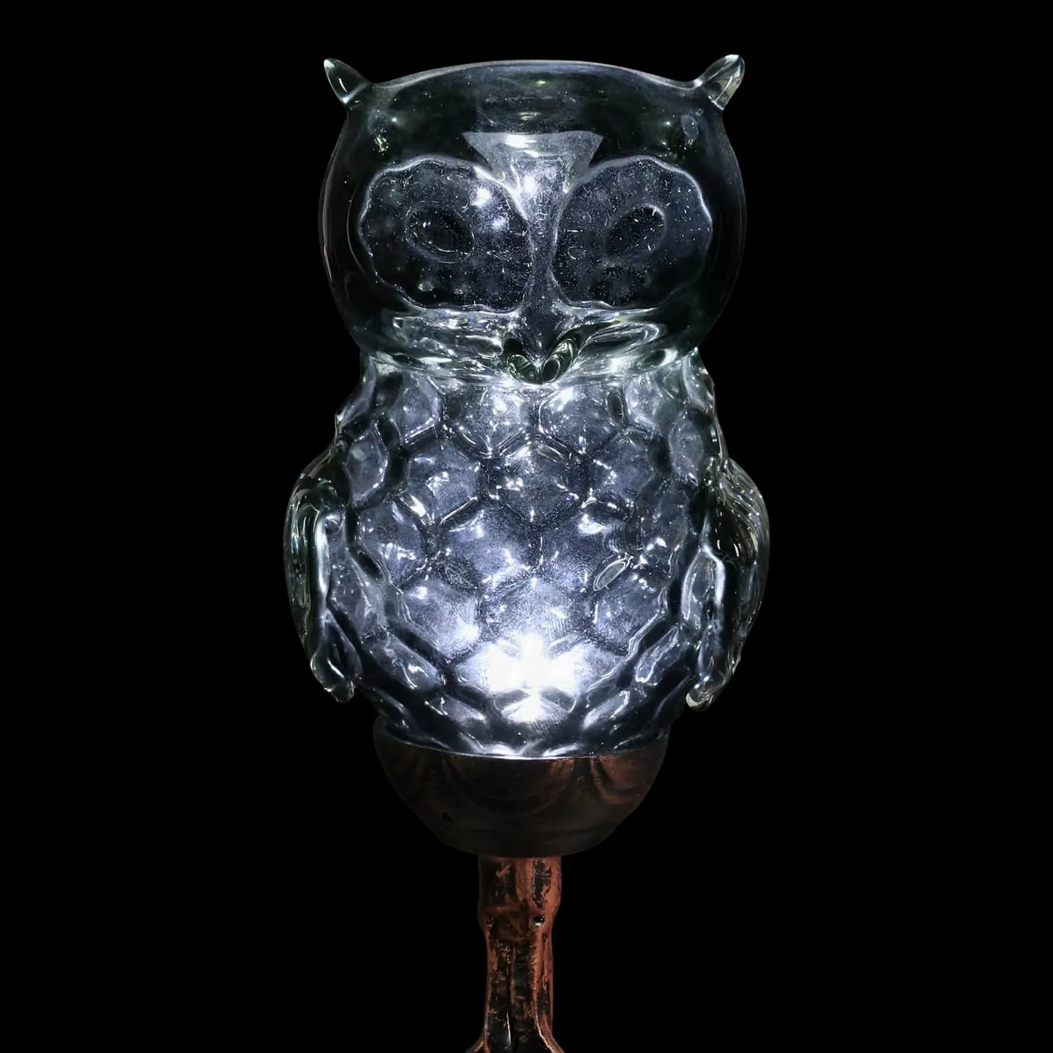 Solar Honeycomb Glass Owl Garden Stake in Grey, 32 Inch