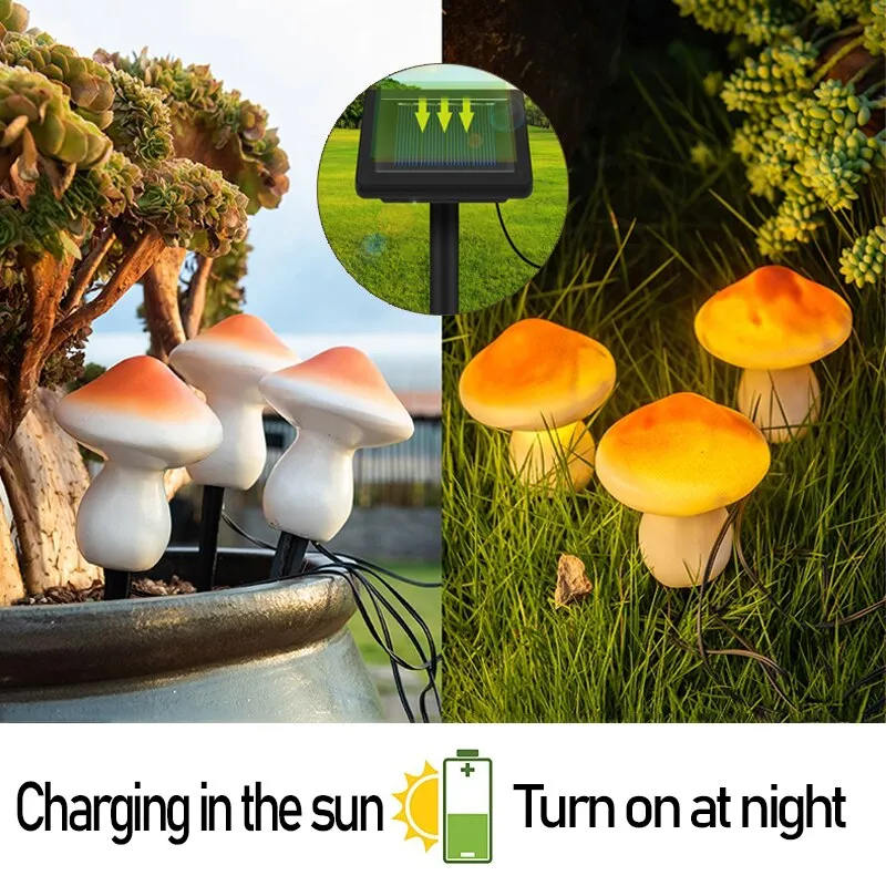 Solar Mushroom Light Garden Outdoor Decor 2 Modes Waterproof Mushroom Lamp Pathway Landscape Yard Easter Halloween Xmas Sunlight