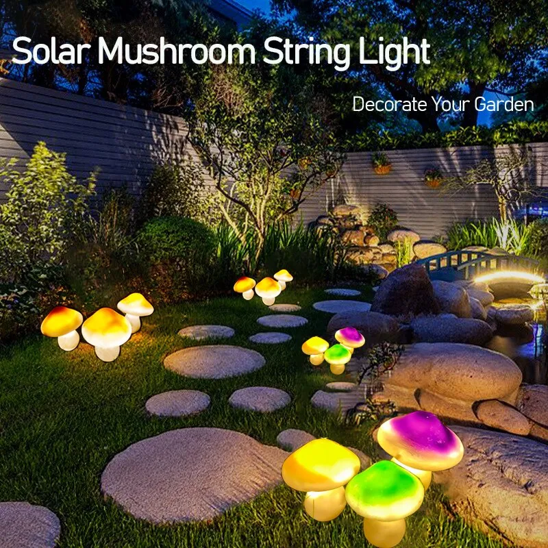 Solar Mushroom Light Garden Outdoor Decor 2 Modes Waterproof Mushroom Lamp Pathway Landscape Yard Easter Halloween Xmas Sunlight