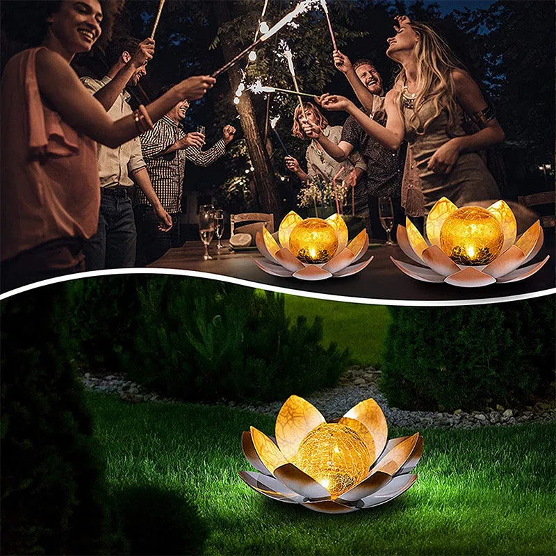 Solar Outdoor Lotus Light Cracked Glass Ball Flower Night Lamp