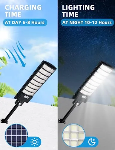 Solar Street Light 1000W - 6500K LED Solar Power Street Lights with Panel 99000LM Dusk to Dawn Outdoor Flood Lighting Waterproof IP65 Exterior Motion Sensor Security Pole Lamp for Yard Garden-6Pack