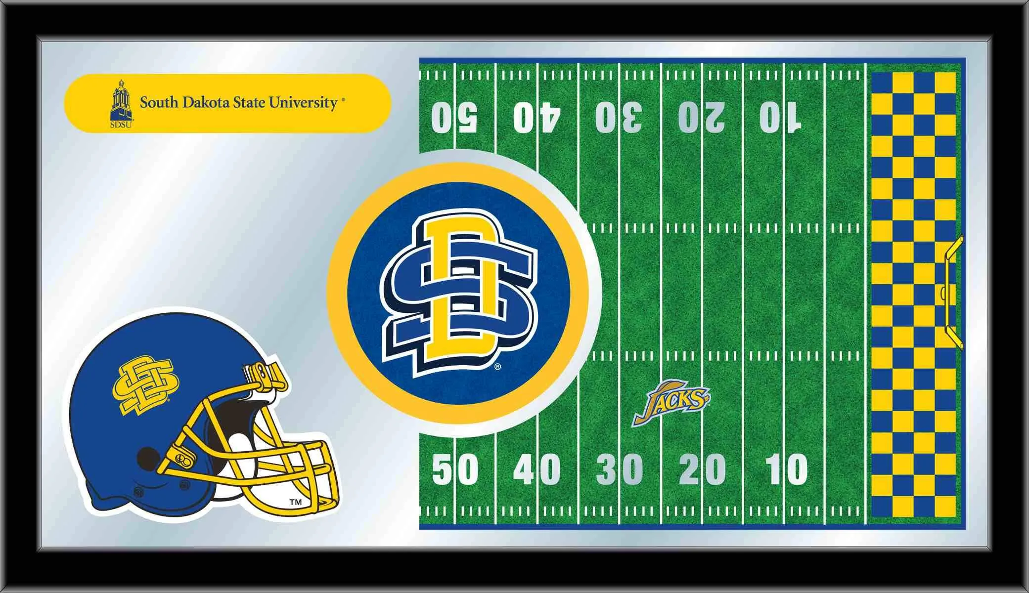 South Dakota State Jackrabbits HBS Football Framed Glass Wall Mirror (26"x15")