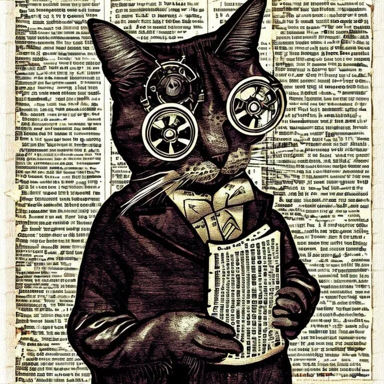 Steampunk Cat   - steampunk dictionery  print ,Digital Art File, Edgy Wall Decor, AI Generated Art -