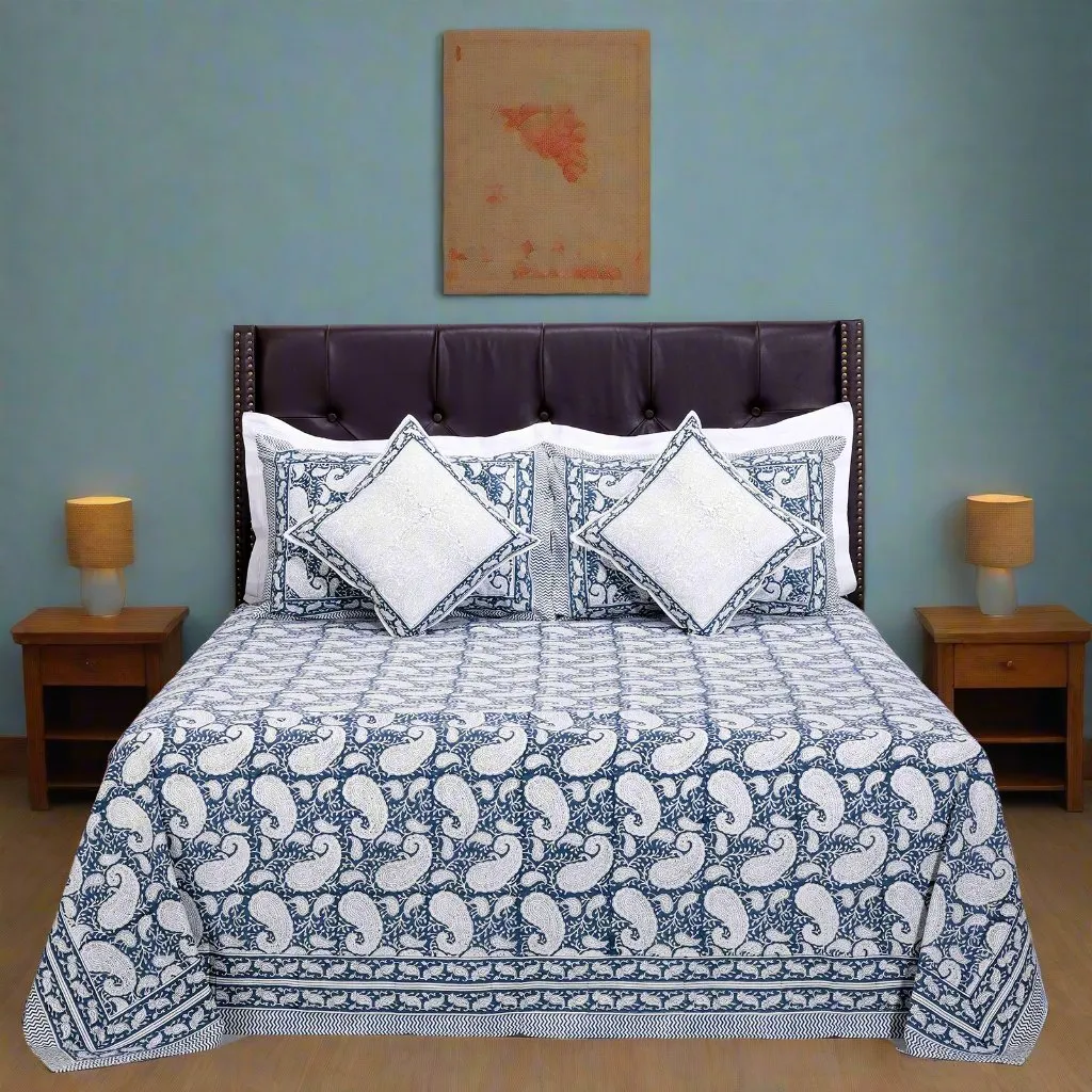 Sunderban Paisely Grey Percale Cotton  Bedsheet