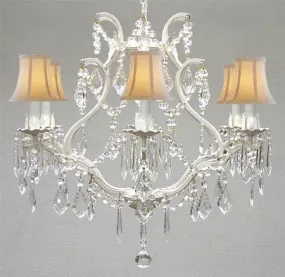 Swarovski Crystal Trimmed Chandelier Wrought Iron Crystal Chandelier Lighting H 19" W 20" - With White Shades - A83-Whiteshades/White/3530/6 Sw