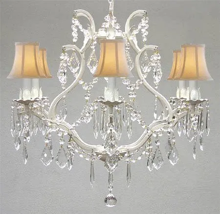 Swarovski Crystal Trimmed Chandelier Wrought Iron Crystal Chandelier Lighting H 19" W 20" - With White Shades - A83-Whiteshades/White/3530/6 Sw