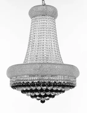 Swarovski Crystal Trimmed French Empire Crystal Chandeliers H32" X W24" Dressed with Jet Black Crystal Balls - Good for Dining Room, Foyer, Entryway, Family Room and More - F93-B95/CS/542/15SW