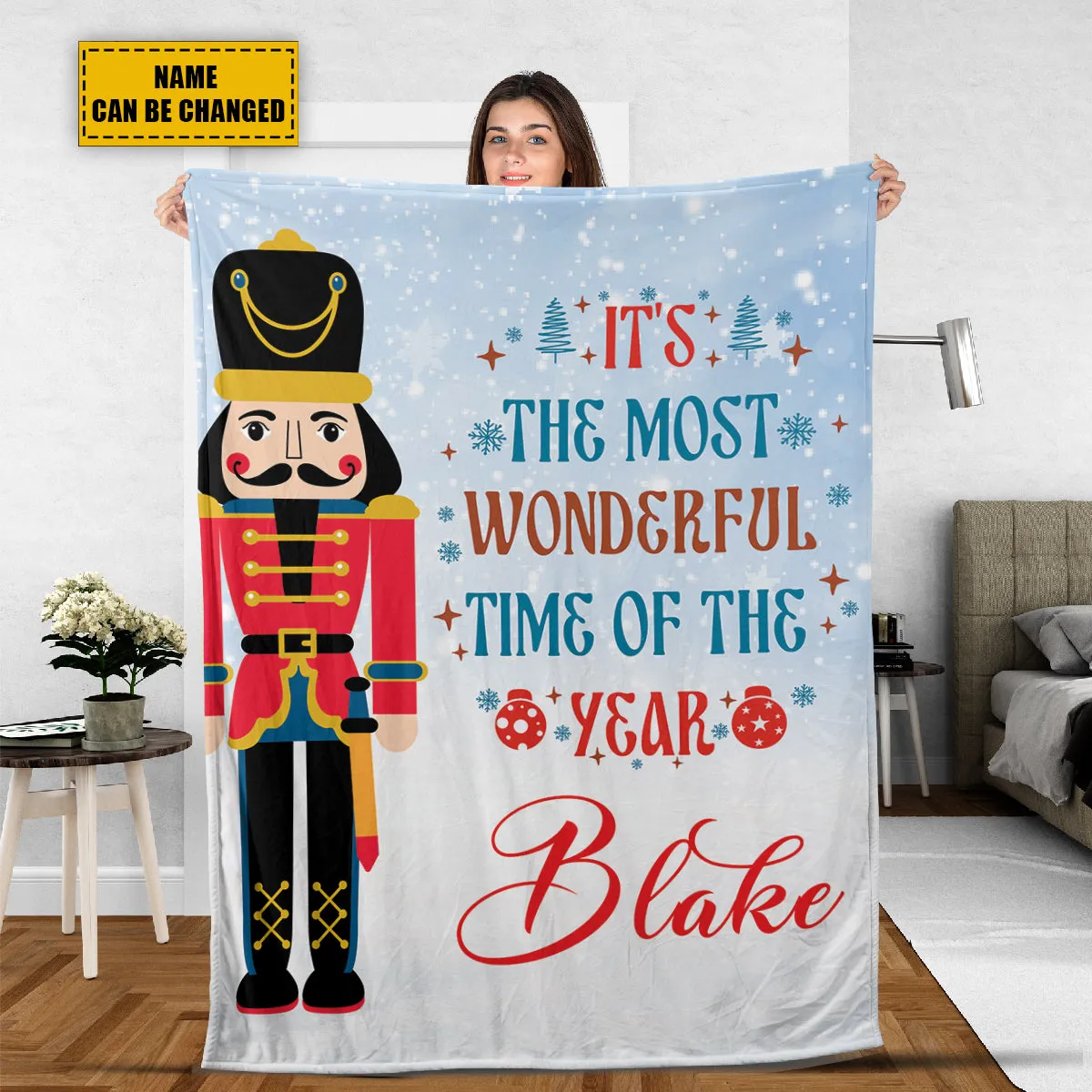 Teesdily | Custom Nutcracker Christmas Blanket, Christmas Cartoon Sherpa Blanket, Customizable Toddler Soft Throw Blanket, Christmas Gift For Boy