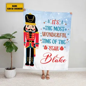 Teesdily | Custom Nutcracker Christmas Blanket, Christmas Cartoon Sherpa Blanket, Customizable Toddler Soft Throw Blanket, Christmas Gift For Boy