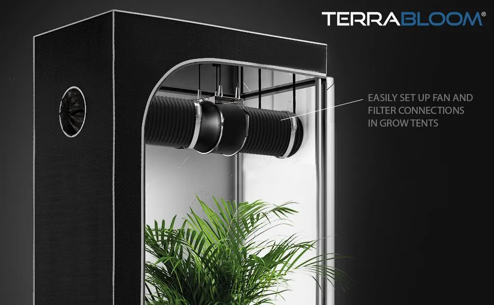 TerraBloom 10" Air Duct - 8 FT Long, Black Flexible Ducting with 2 Clamps