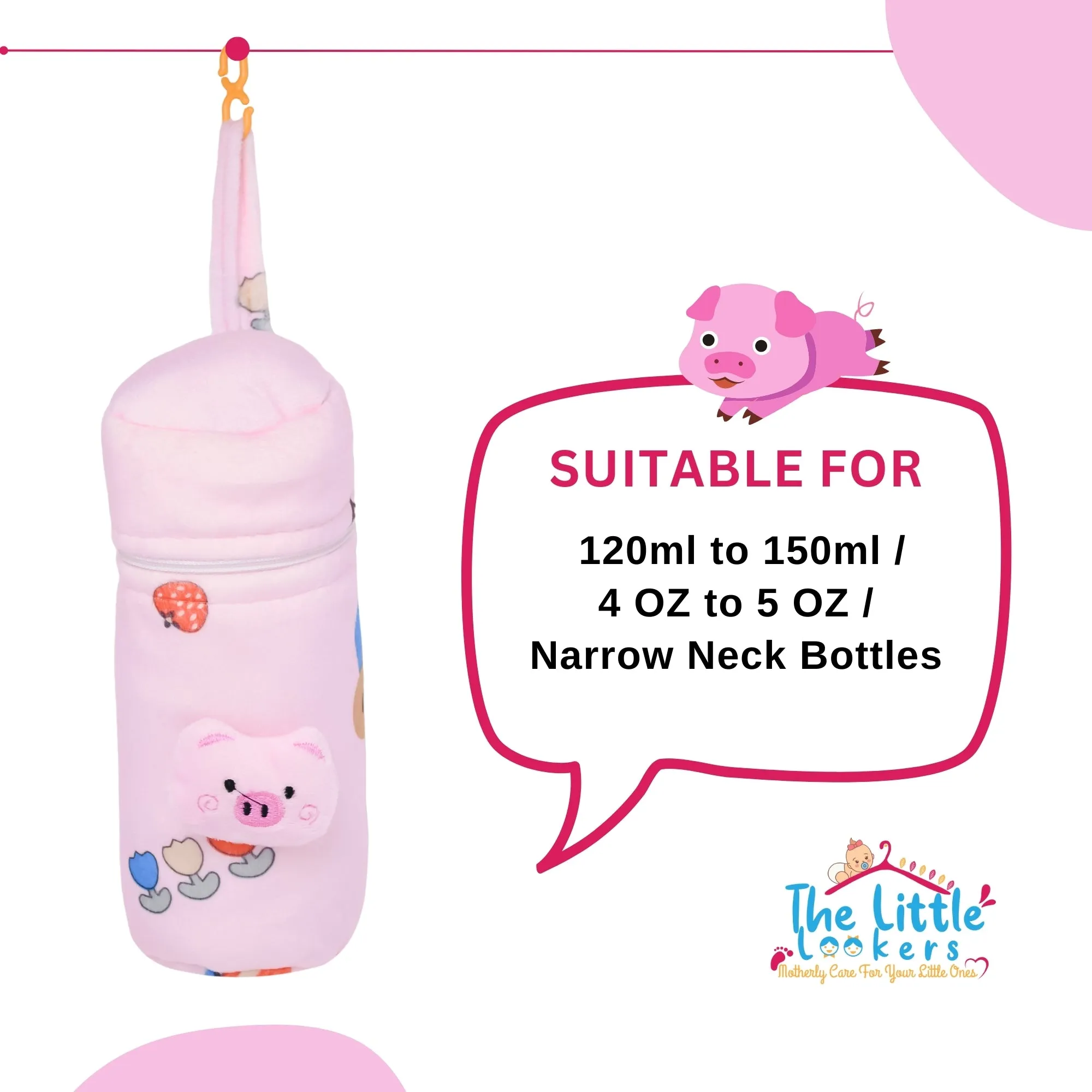 THE LITTLE LOOKERS Soft Plush Stretchable Baby Feeding Bottle Cover with Easy to Hold Strap and Zip l Feeding Bottles Cover