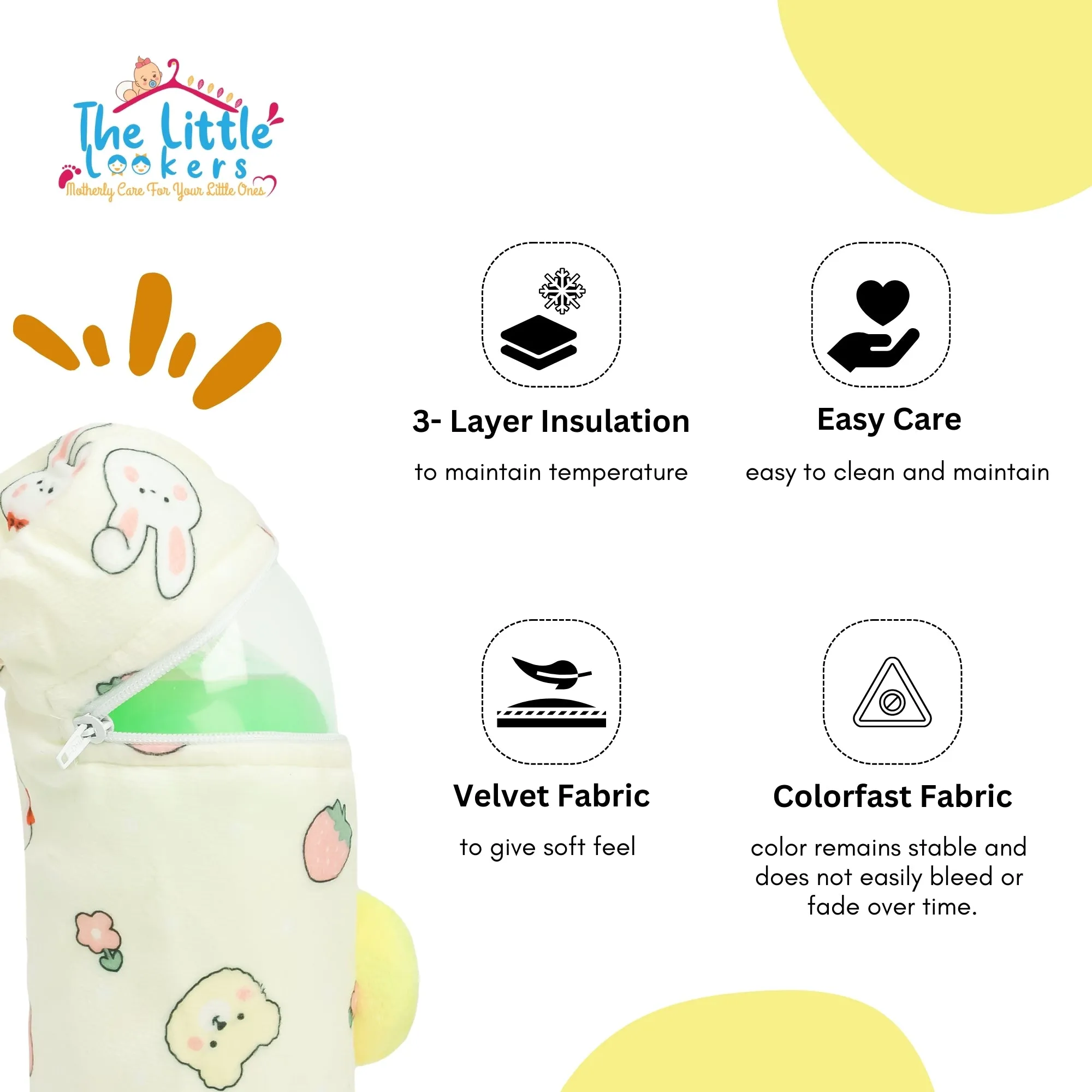 THE LITTLE LOOKERS Soft Plush Stretchable Baby Feeding Bottle Cover with Easy to Hold Strap and Zip l Feeding Bottles Cover