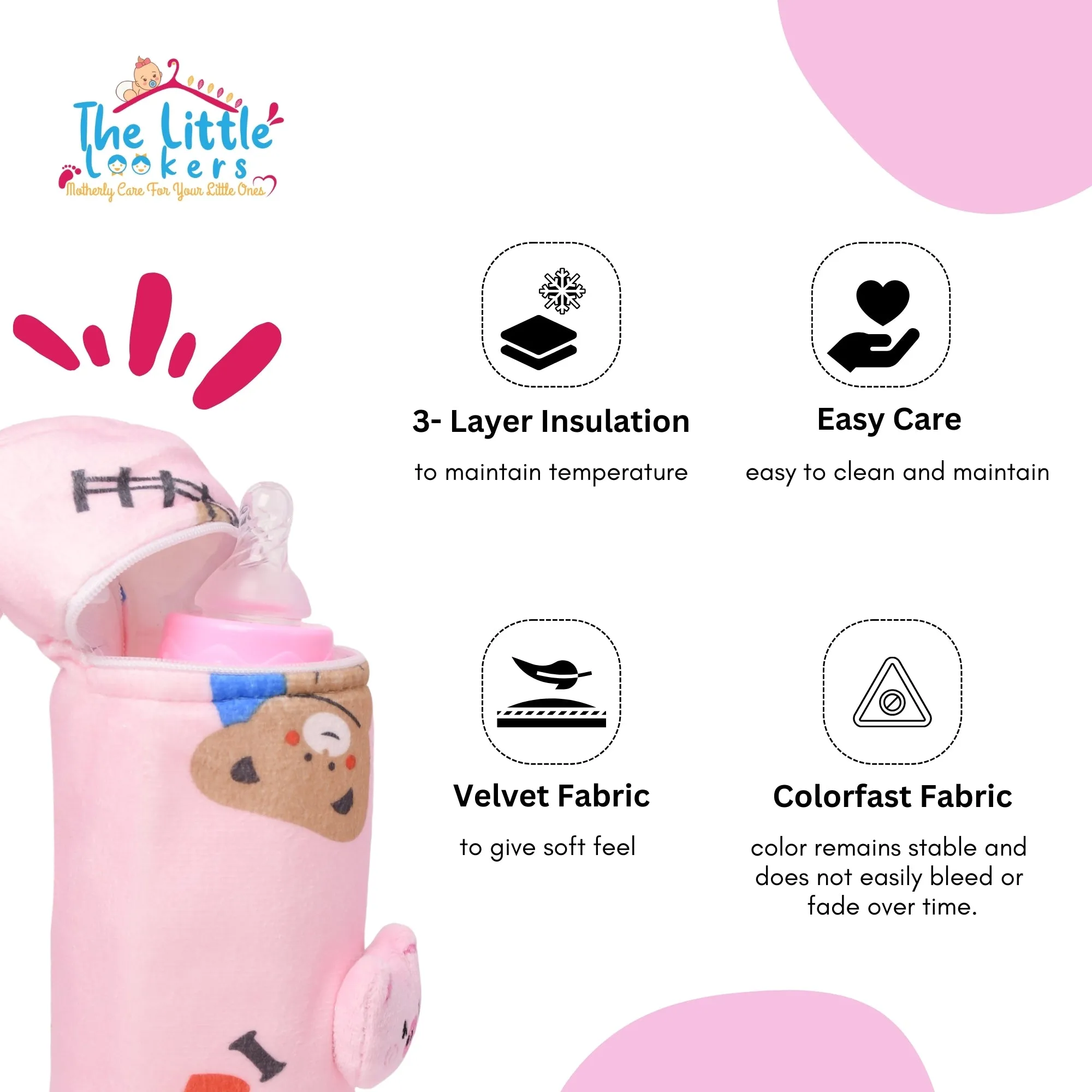 THE LITTLE LOOKERS Soft Plush Stretchable Baby Feeding Bottle Cover with Easy to Hold Strap and Zip l Feeding Bottles Cover