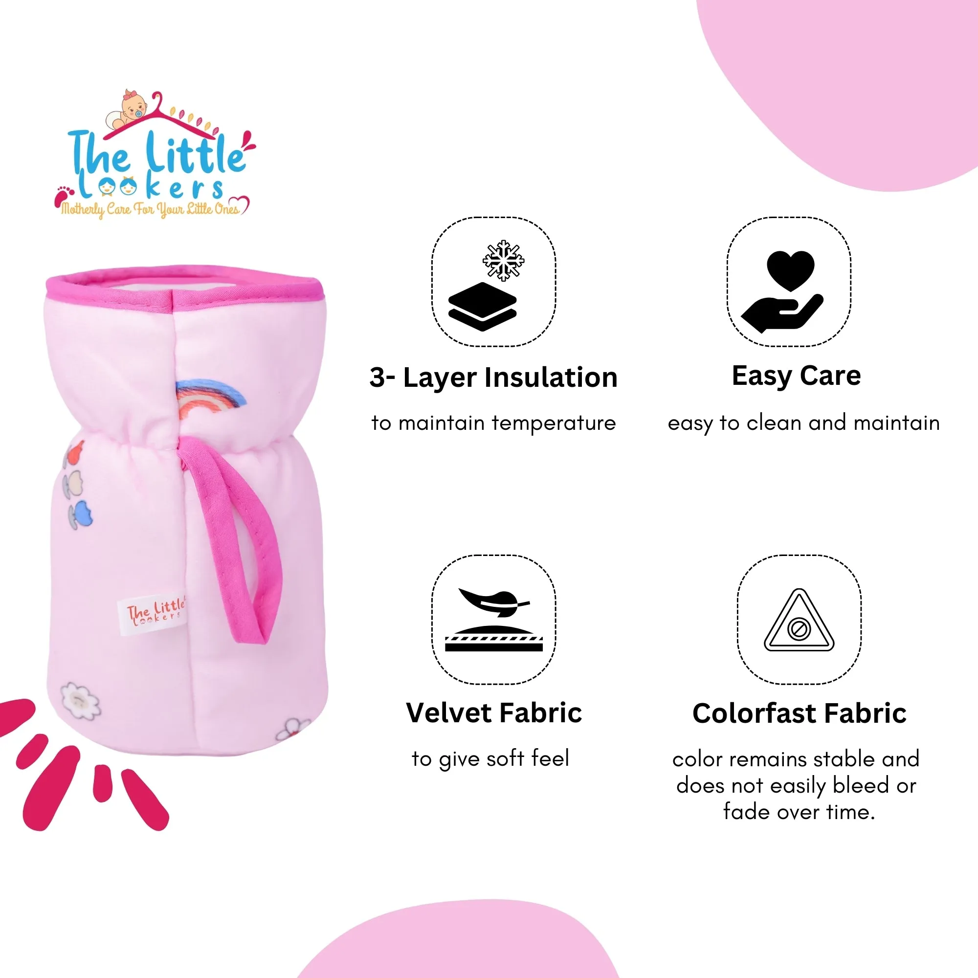 THE LITTLE LOOKERS Soft Plush Stretchable Baby Feeding Bottle Cover with Easy to Hold Strap and Zip l Feeding Bottles Cover