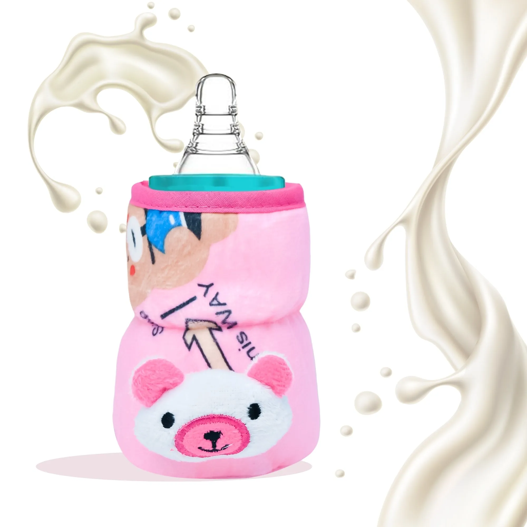 THE LITTLE LOOKERS Soft Plush Stretchable Baby Feeding Bottle Cover with Easy to Hold Strap and Zip l Feeding Bottles Cover