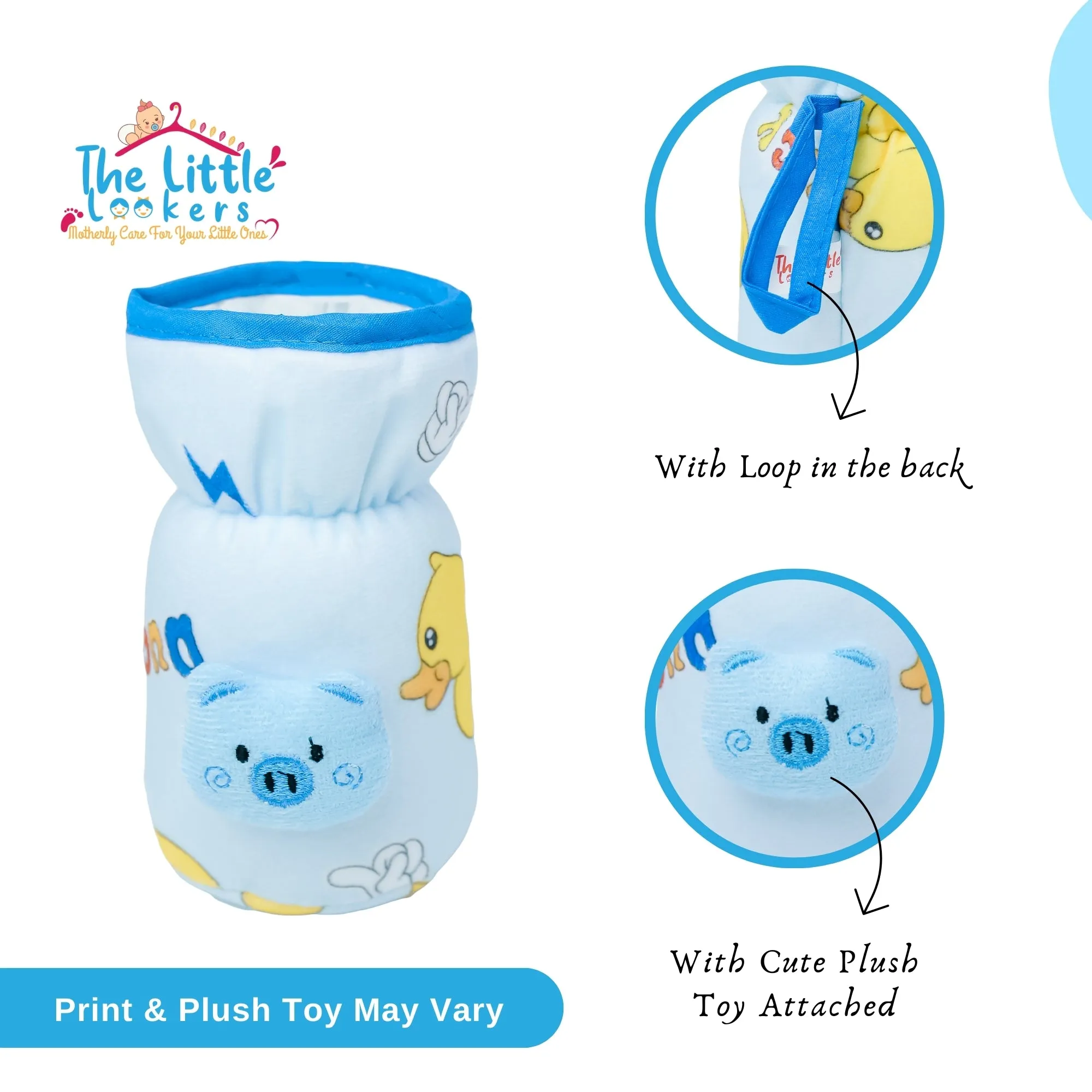 THE LITTLE LOOKERS Soft Plush Stretchable Baby Feeding Bottle Cover with Easy to Hold Strap and Zip l Feeding Bottles Cover