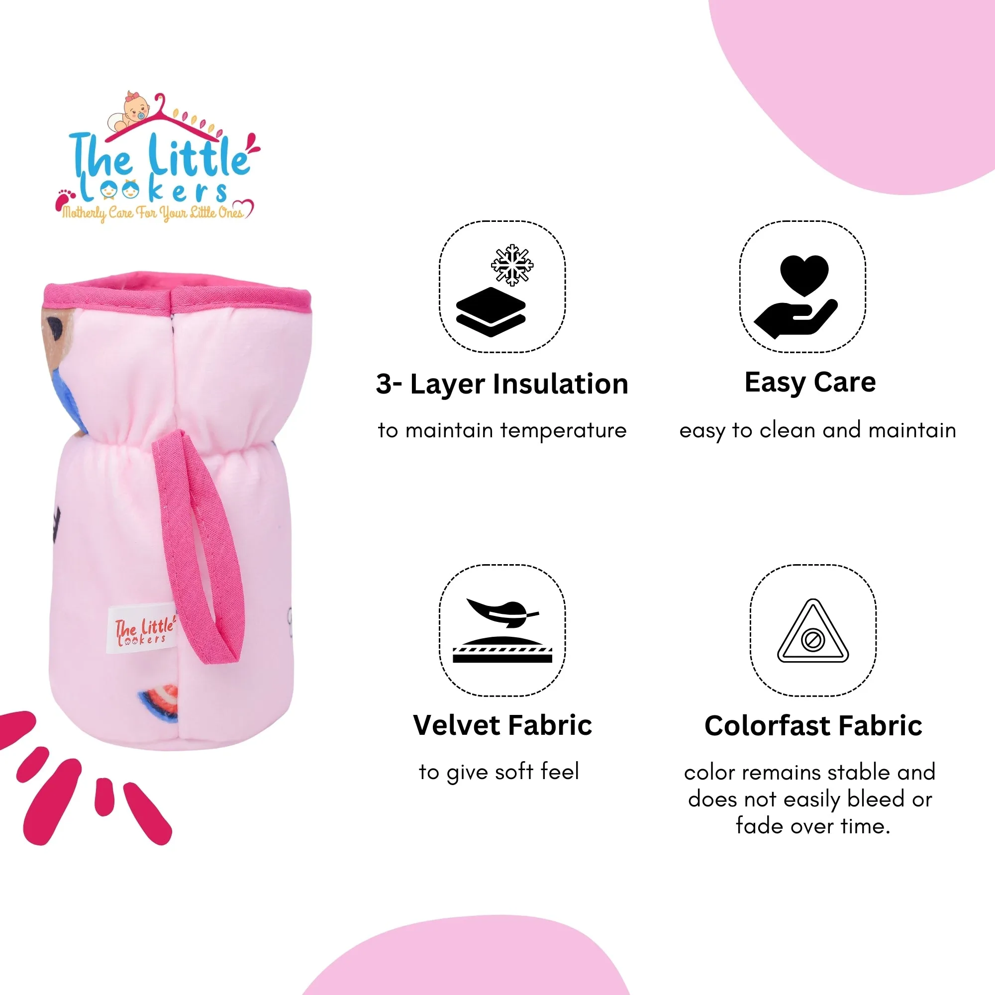 THE LITTLE LOOKERS Soft Plush Stretchable Baby Feeding Bottle Cover with Easy to Hold Strap and Zip l Feeding Bottles Cover