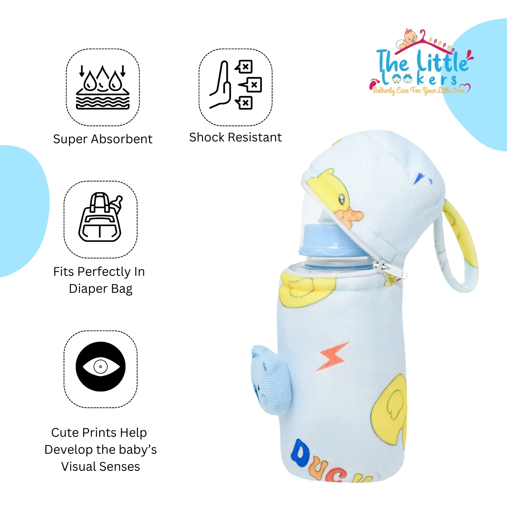 THE LITTLE LOOKERS Soft Plush Stretchable Baby Feeding Bottle Cover with Easy to Hold Strap and Zip l Feeding Bottles Cover