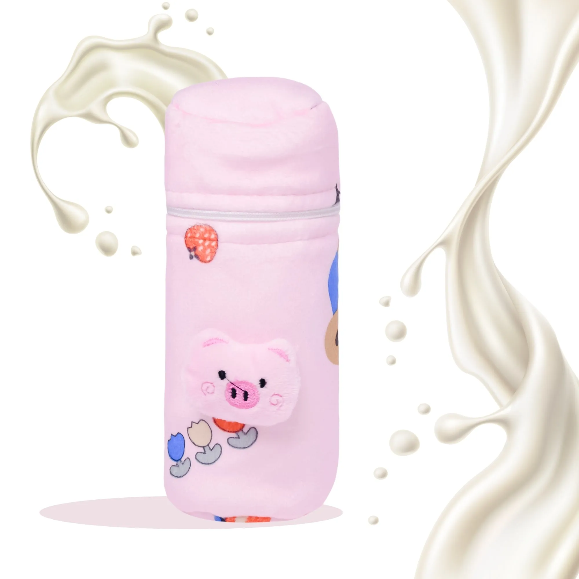 THE LITTLE LOOKERS Soft Plush Stretchable Baby Feeding Bottle Cover with Easy to Hold Strap and Zip l Feeding Bottles Cover