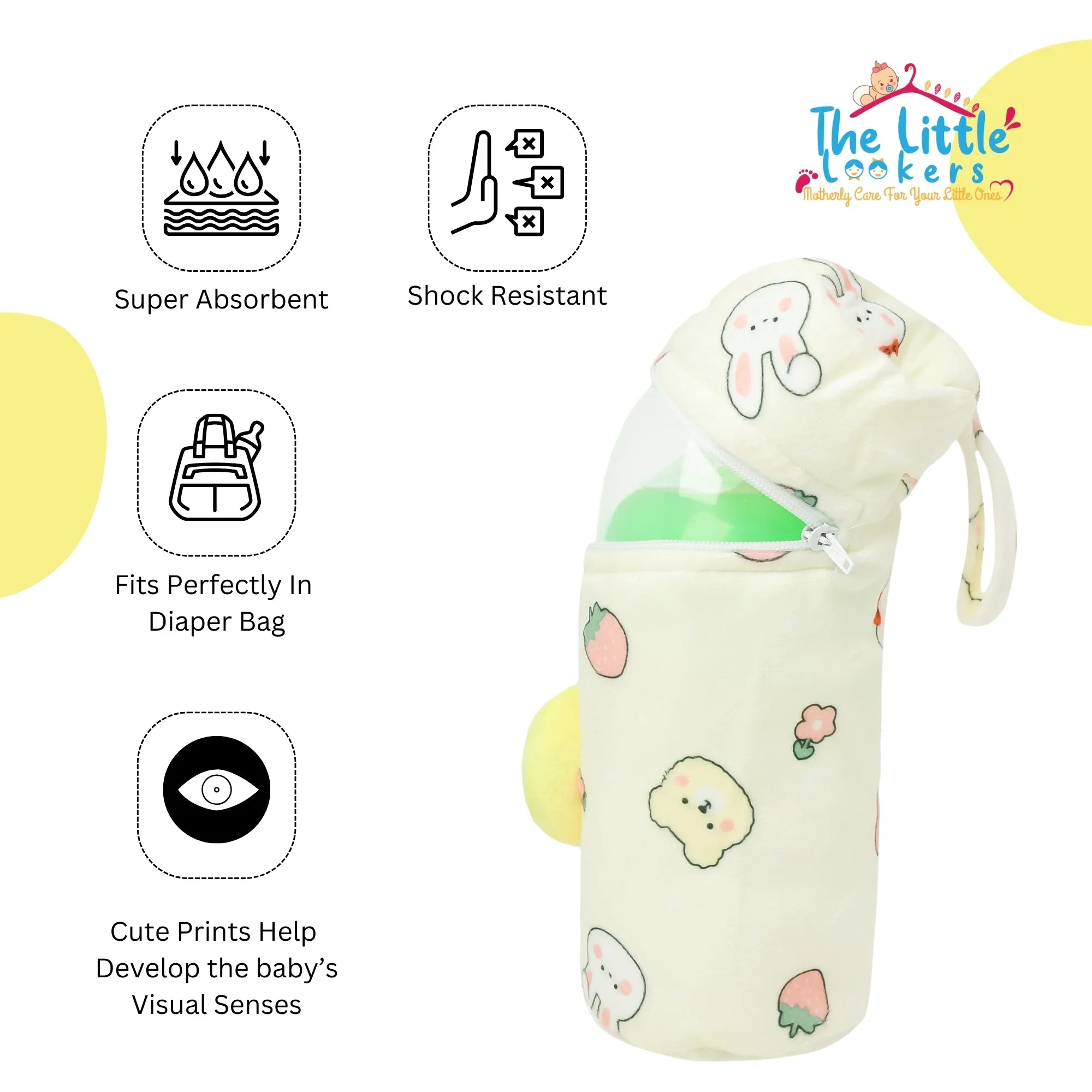 THE LITTLE LOOKERS Soft Plush Stretchable Baby Feeding Bottle Cover with Easy to Hold Strap and Zip l Feeding Bottles Cover