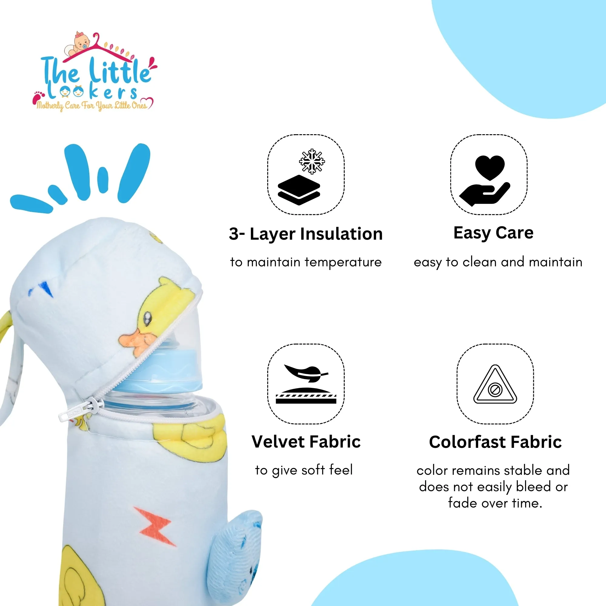 THE LITTLE LOOKERS Soft Plush Stretchable Baby Feeding Bottle Cover with Easy to Hold Strap and Zip l Feeding Bottles Cover