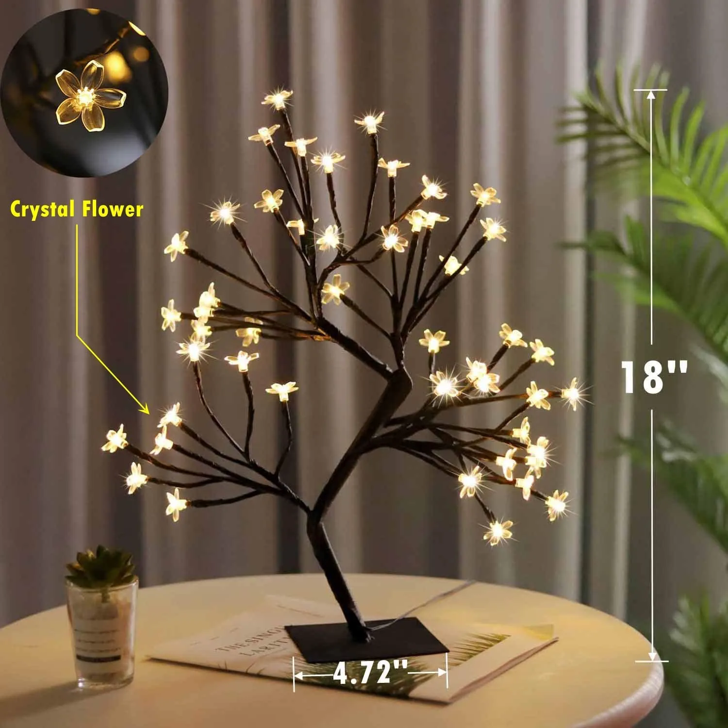 The Purple Tree LED Cherry Blossoms Bonsai Tree Lamp 18 Inch, 28 LED Silicon Tree Adjustable Branches for Room Decoration Night Light, Corded Electric (Warm White)