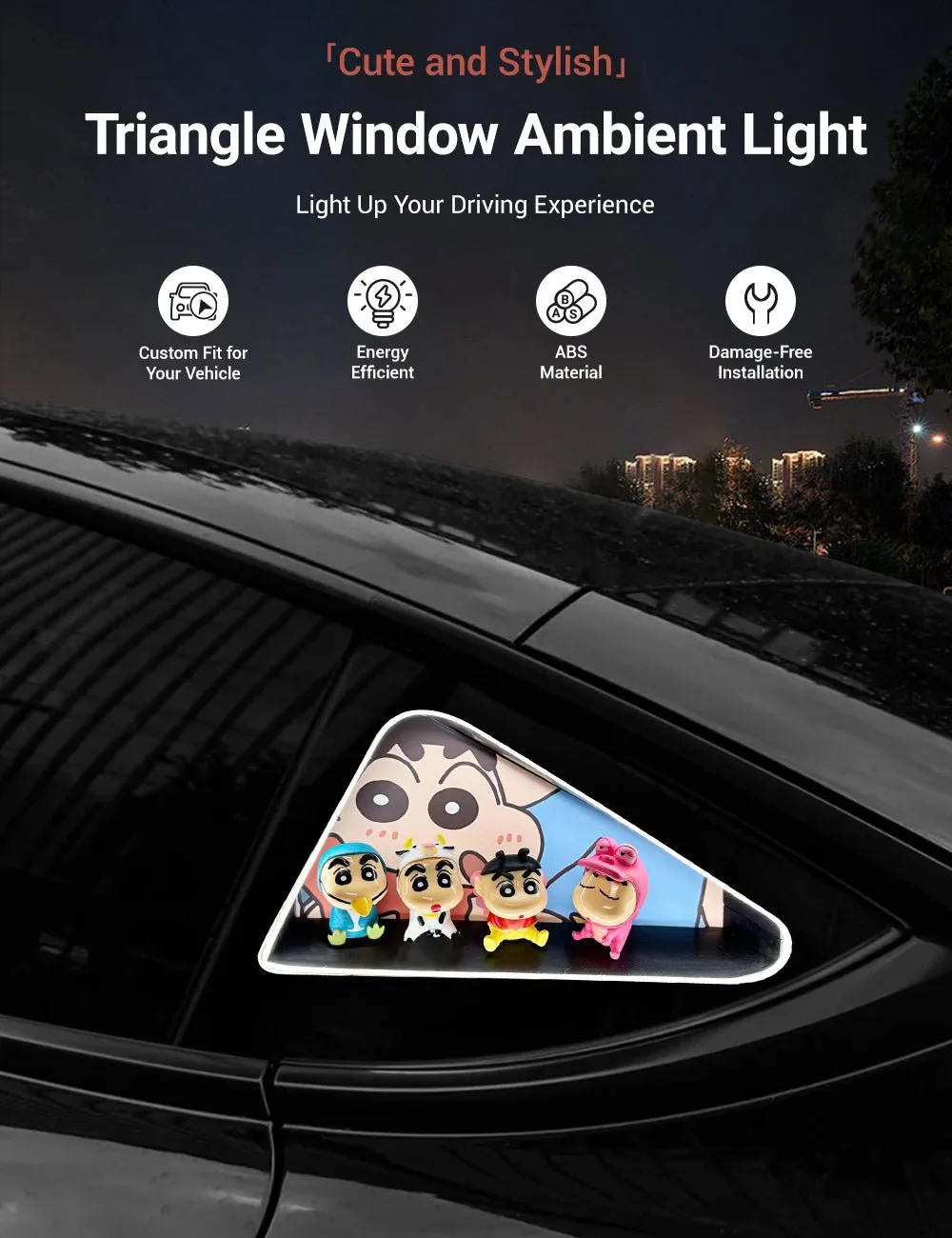 Triangle Window Ambient Light For Tesla Model 3/Y【Crayon Shin-chan】