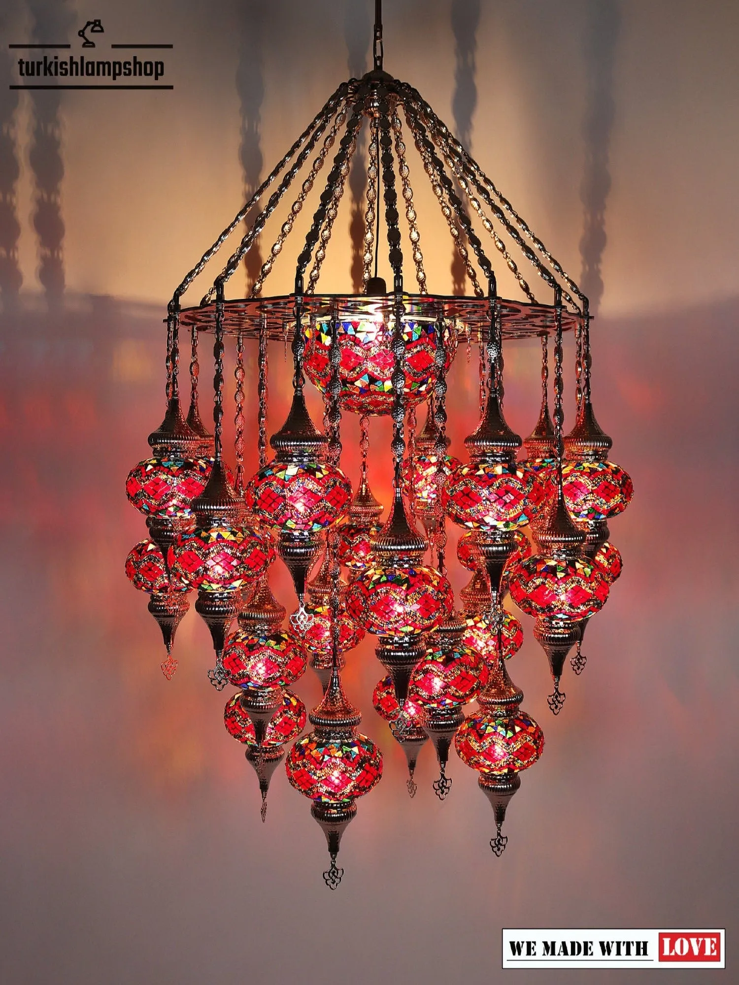 Turkish Mosaic Chandelier 24-Globe Large Size Restaurant Light