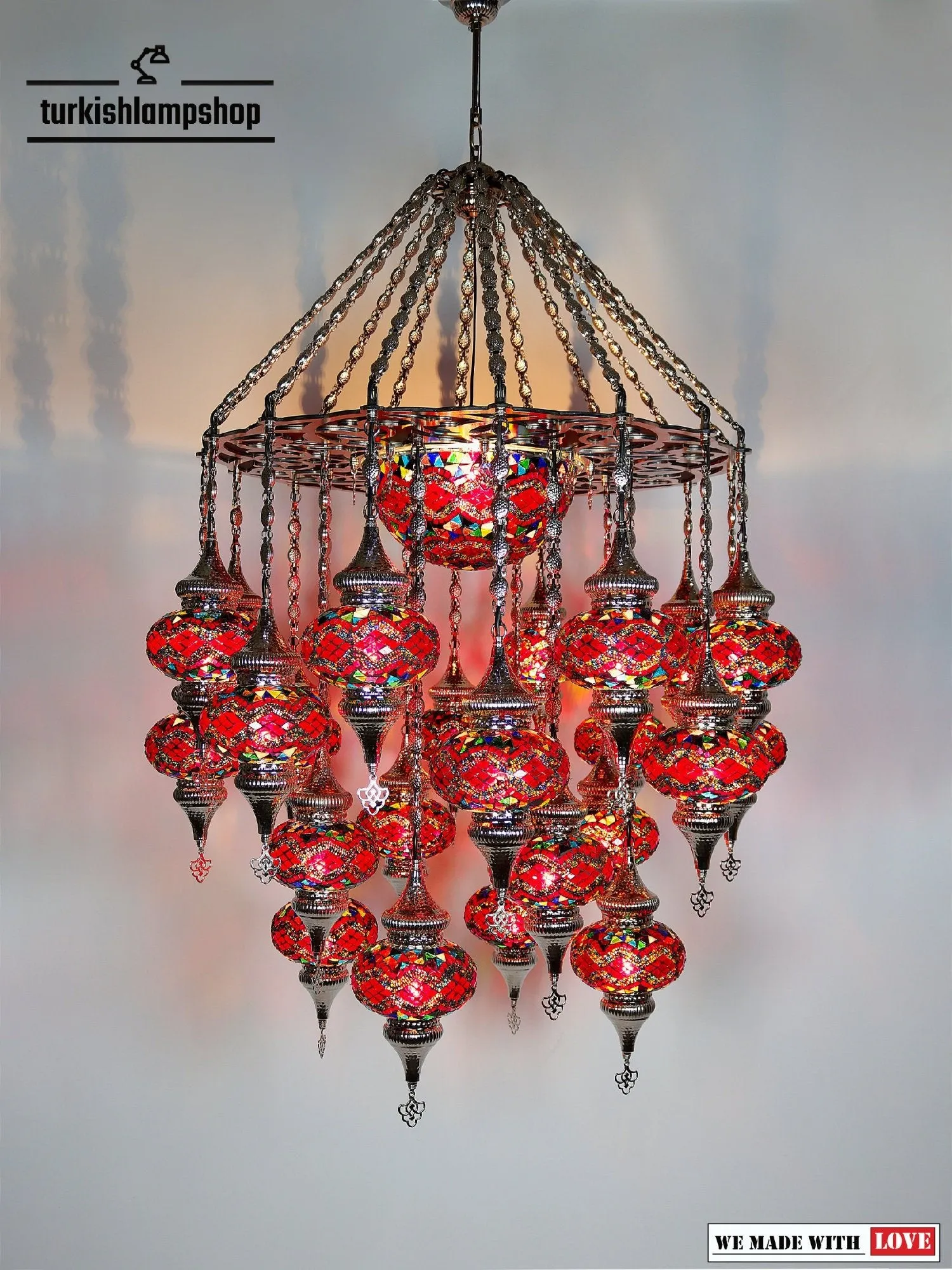 Turkish Mosaic Chandelier 24-Globe Large Size Restaurant Light