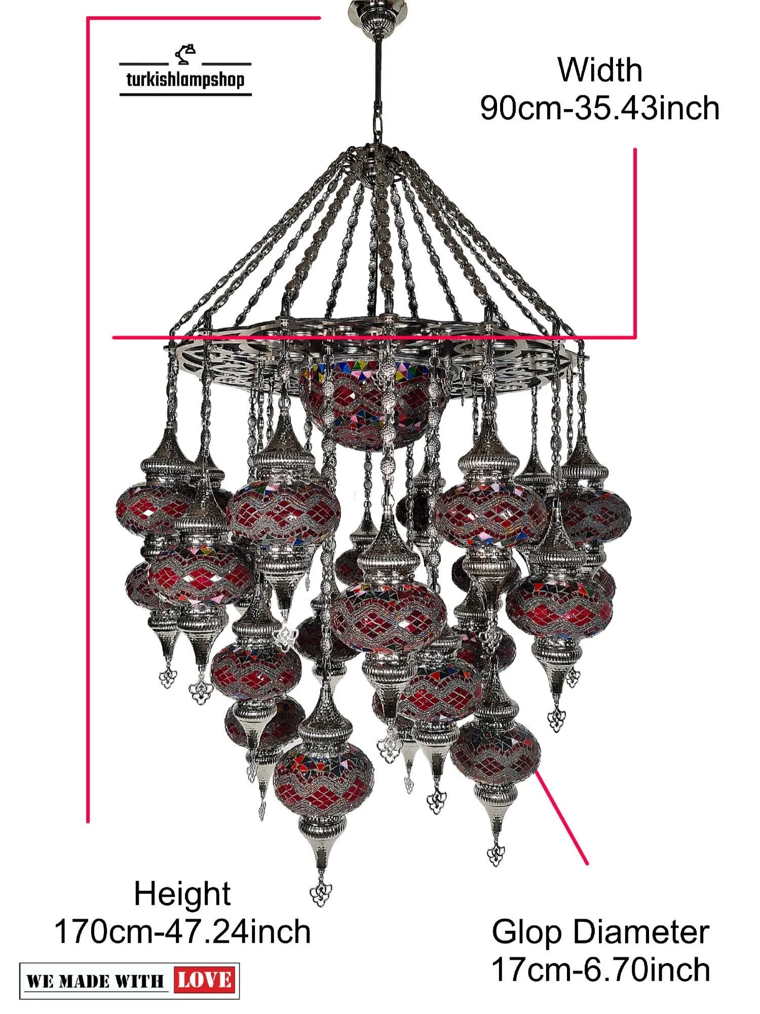 Turkish Mosaic Chandelier 24-Globe Large Size Restaurant Light