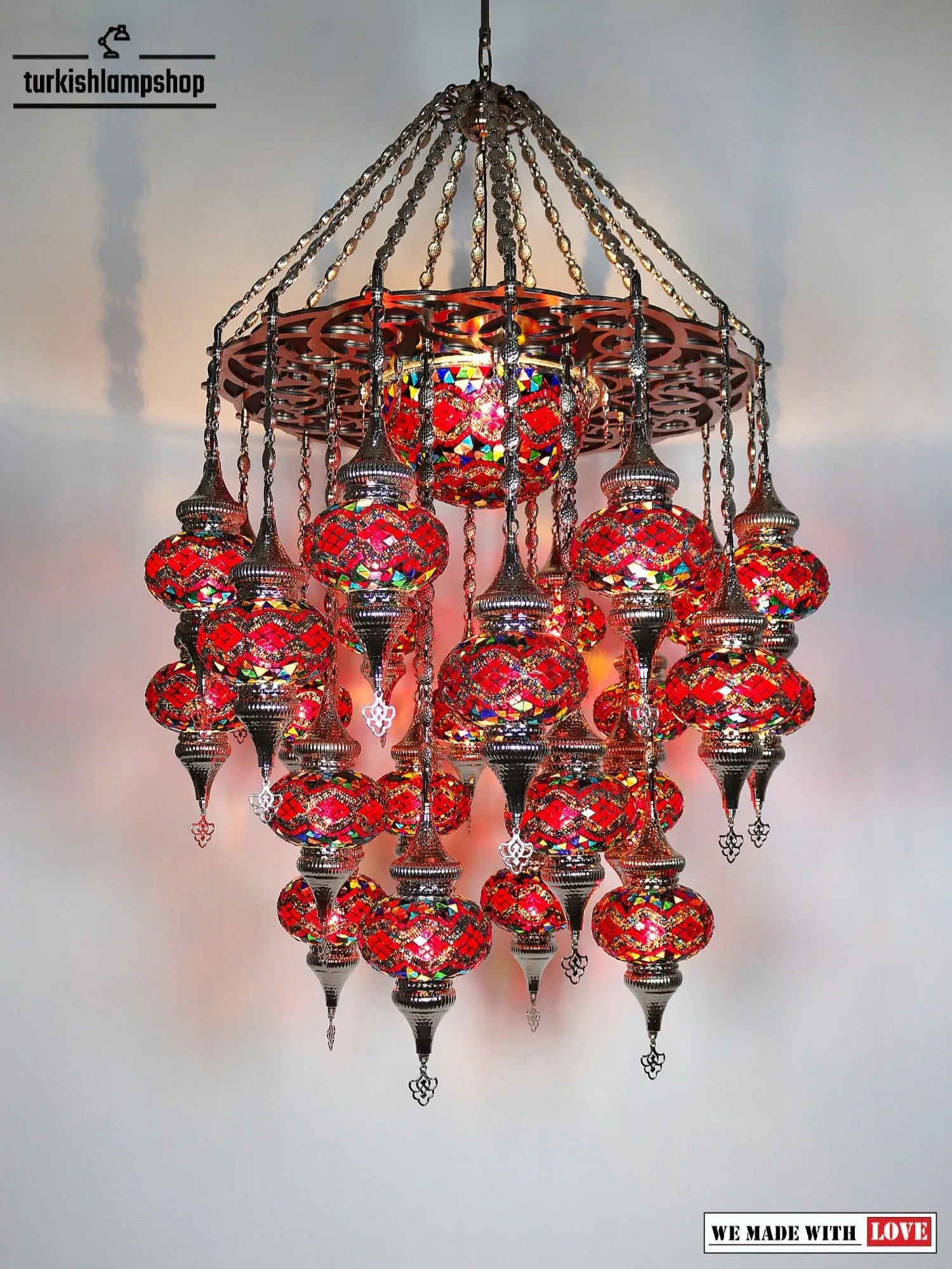 Turkish Mosaic Chandelier 24-Globe Large Size Restaurant Light