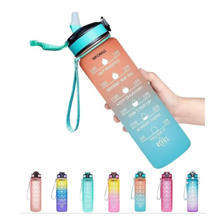 Unbreakable Water Bottle 1L with Motivational Time Marker measurement, Leakproof Durable BPA Free Water bottle